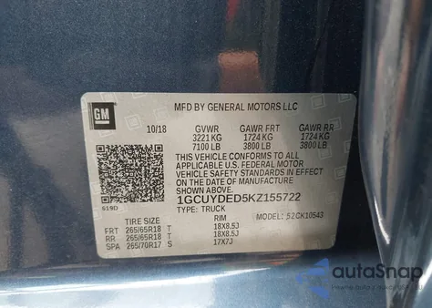 2019 Chevrolet Silverado 1500 Lt from USA, damaged, VIN 1GCUYDED5KZ155722